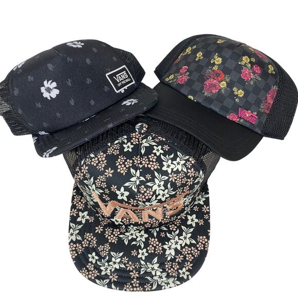 Vans Off The Wall Trucker Snapback Hat Cap Embroidered Floral Print Womens Lot 3 - Picture 1 of 10